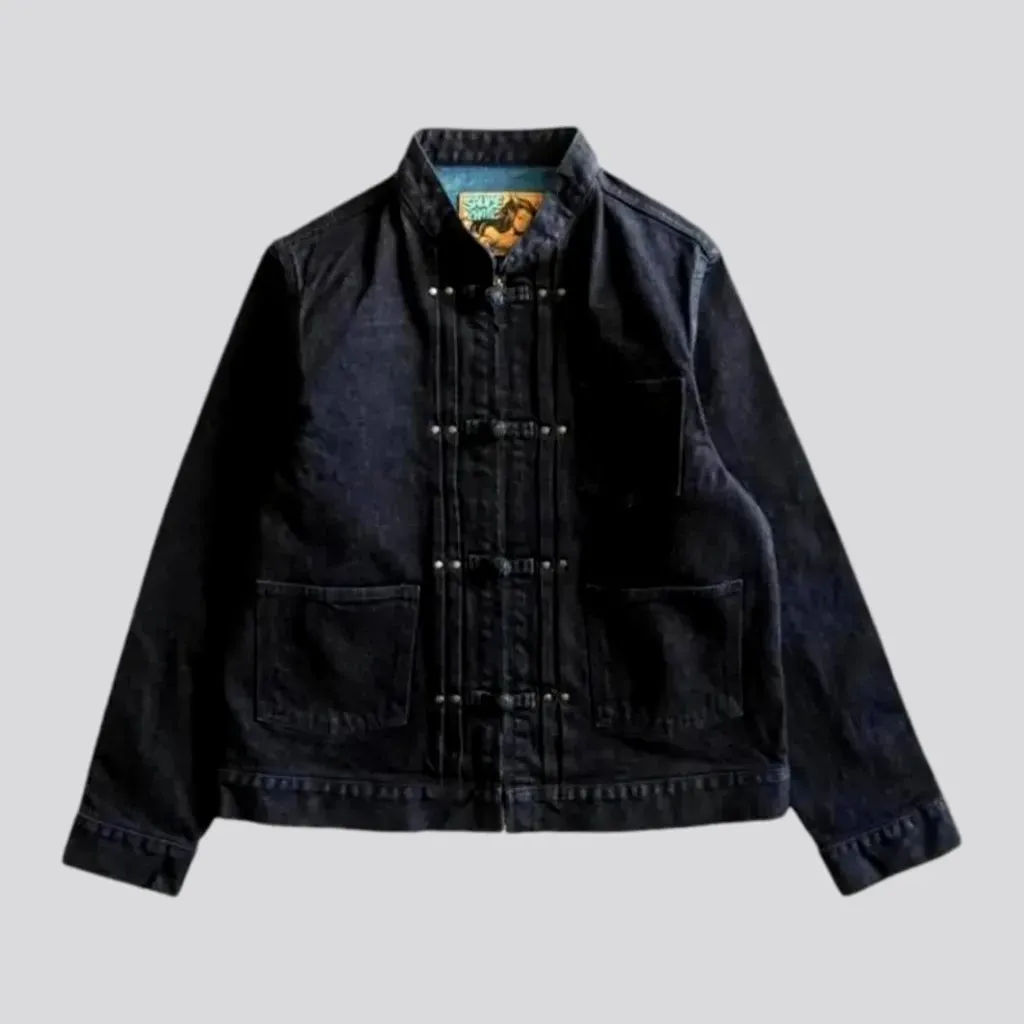 Dark wash self-edge denim jacket for men