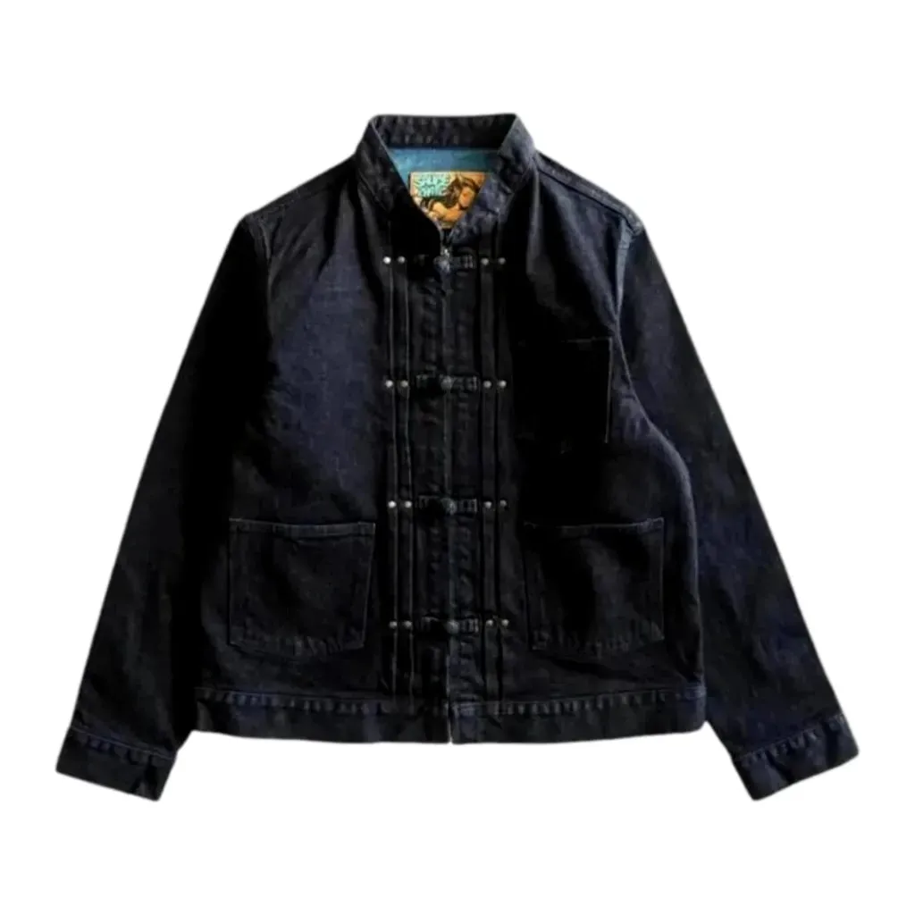 Dark wash self-edge denim jacket for men