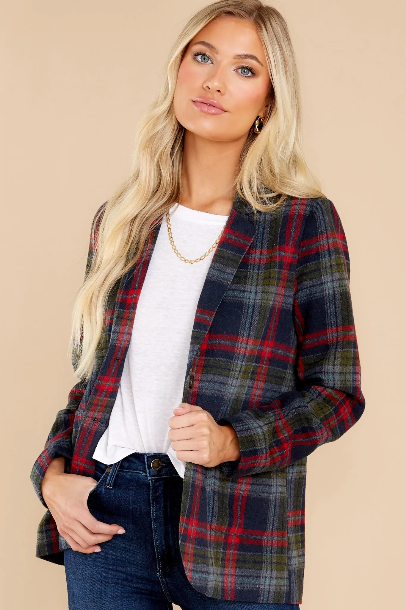 Dressed In Time Navy Plaid Blazer