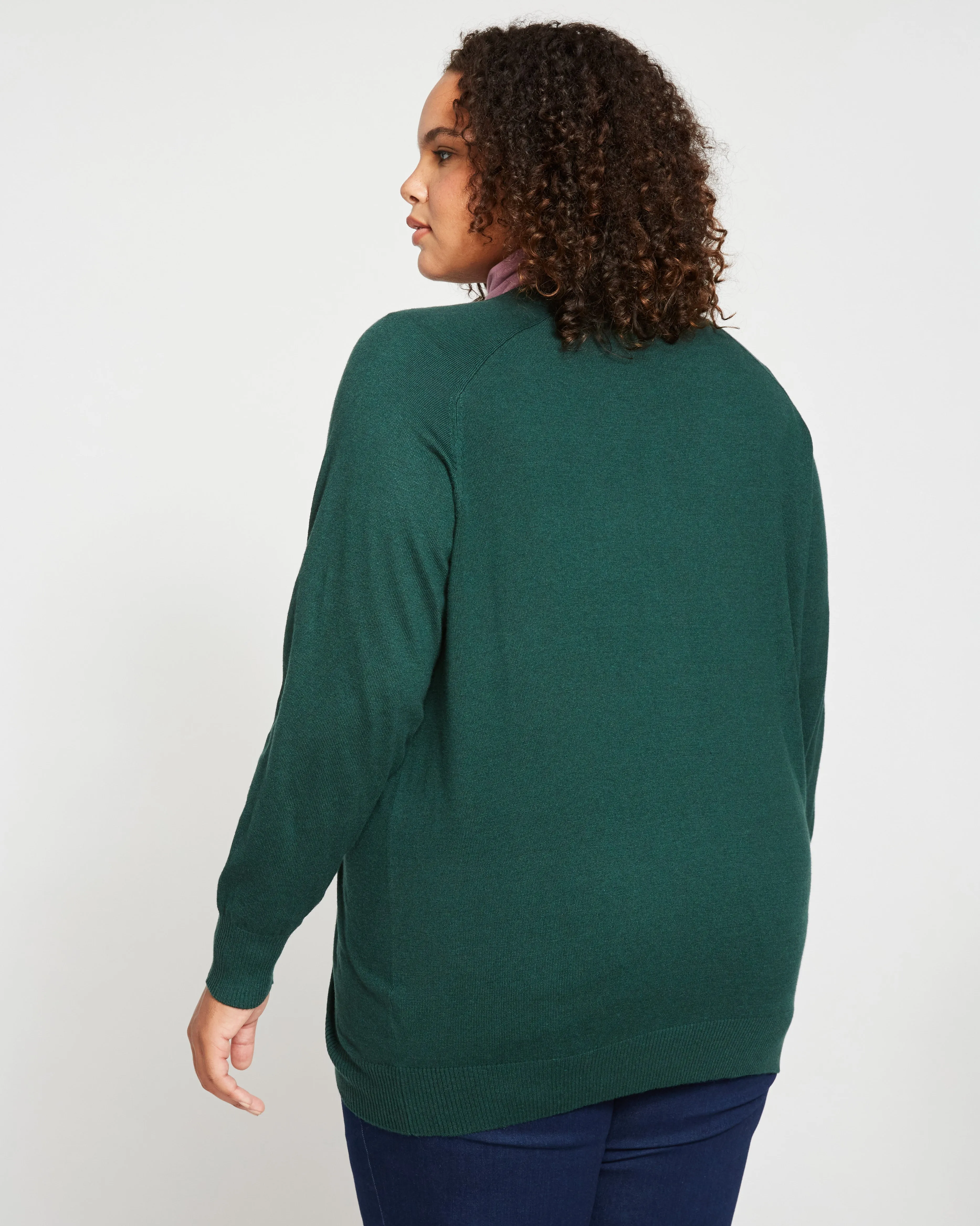 Eco Relaxed Core V Neck Sweater - Heather Forest