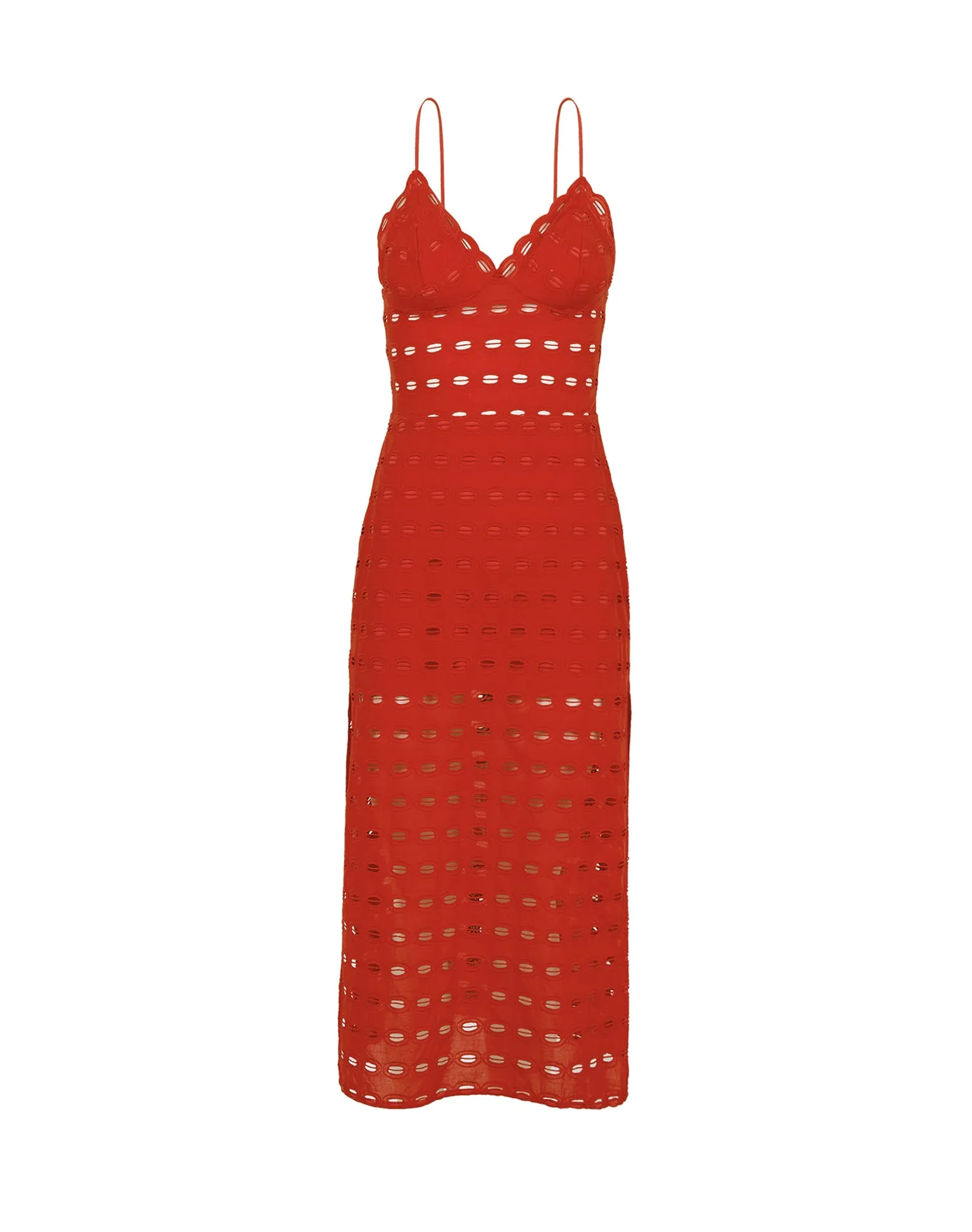 Eyelet Raya Midi Dress - Ruby