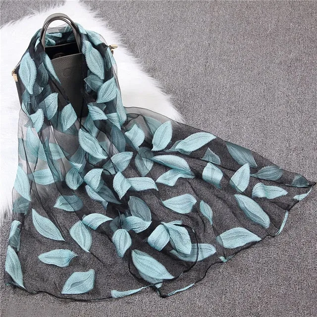 Fashion Silk Scarf Leaf Printed Bandana Shawl #JS-1