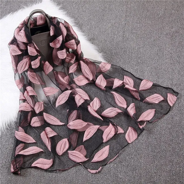 Fashion Silk Scarf Leaf Printed Bandana Shawl #JS-1