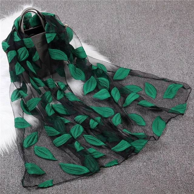 Fashion Silk Scarf Leaf Printed Bandana Shawl #JS-1