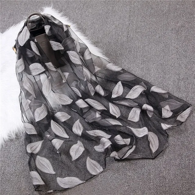 Fashion Silk Scarf Leaf Printed Bandana Shawl #JS-1