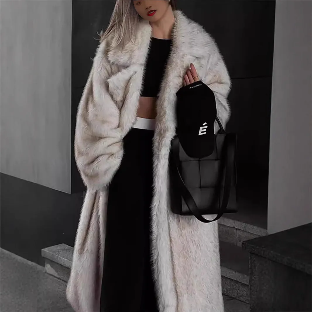 Faux Fur Coat Women Loose Collar Extended Fox Fur Coat Street Environmentally Friendly Fur