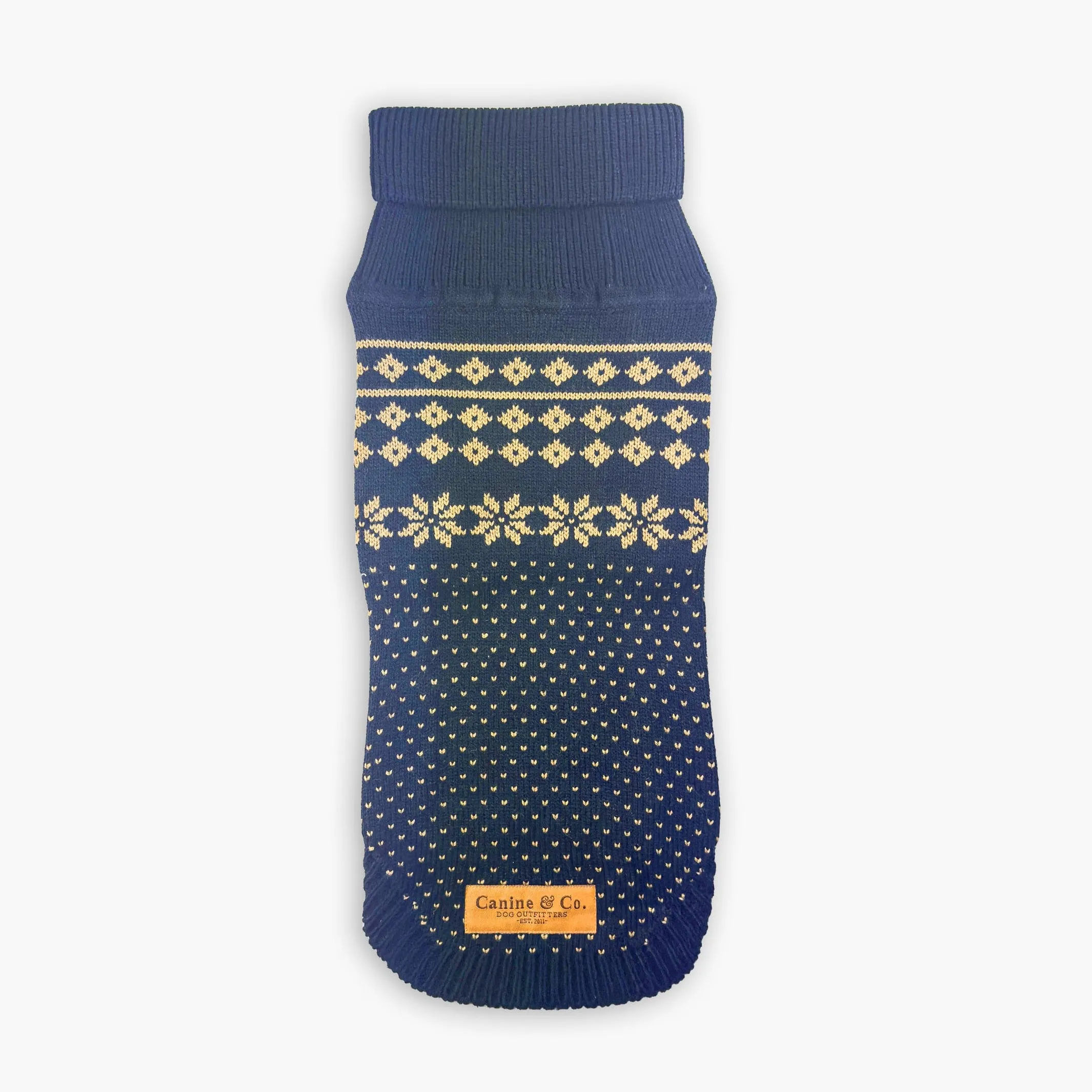 Festive Fair Isle Dog Jumper | Navy Blue & Gold