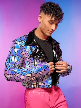 Fever City Men Holographic Geo Biker Jacket