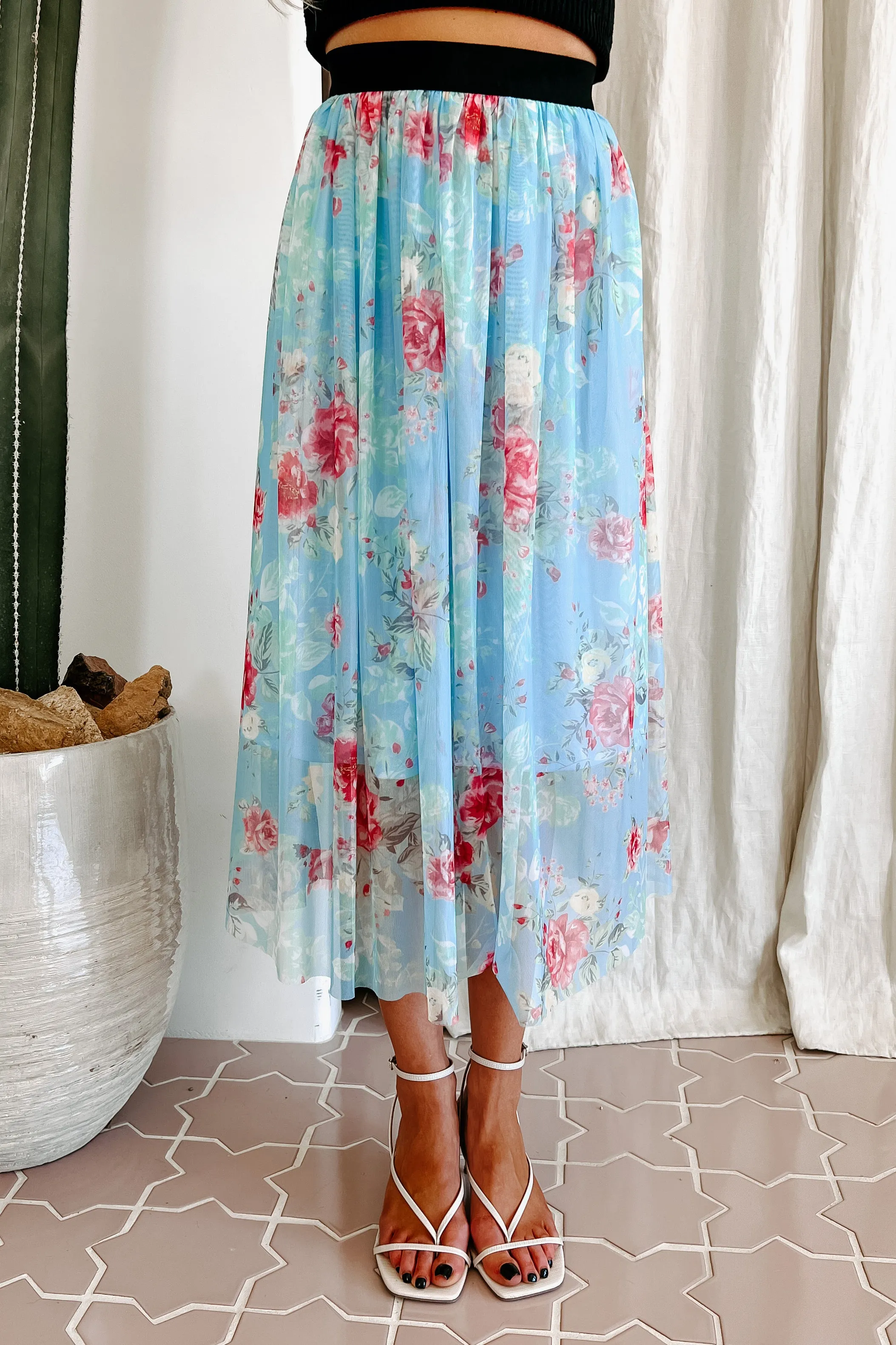 Floral Fixation Floral Midi Skirt (Blue)