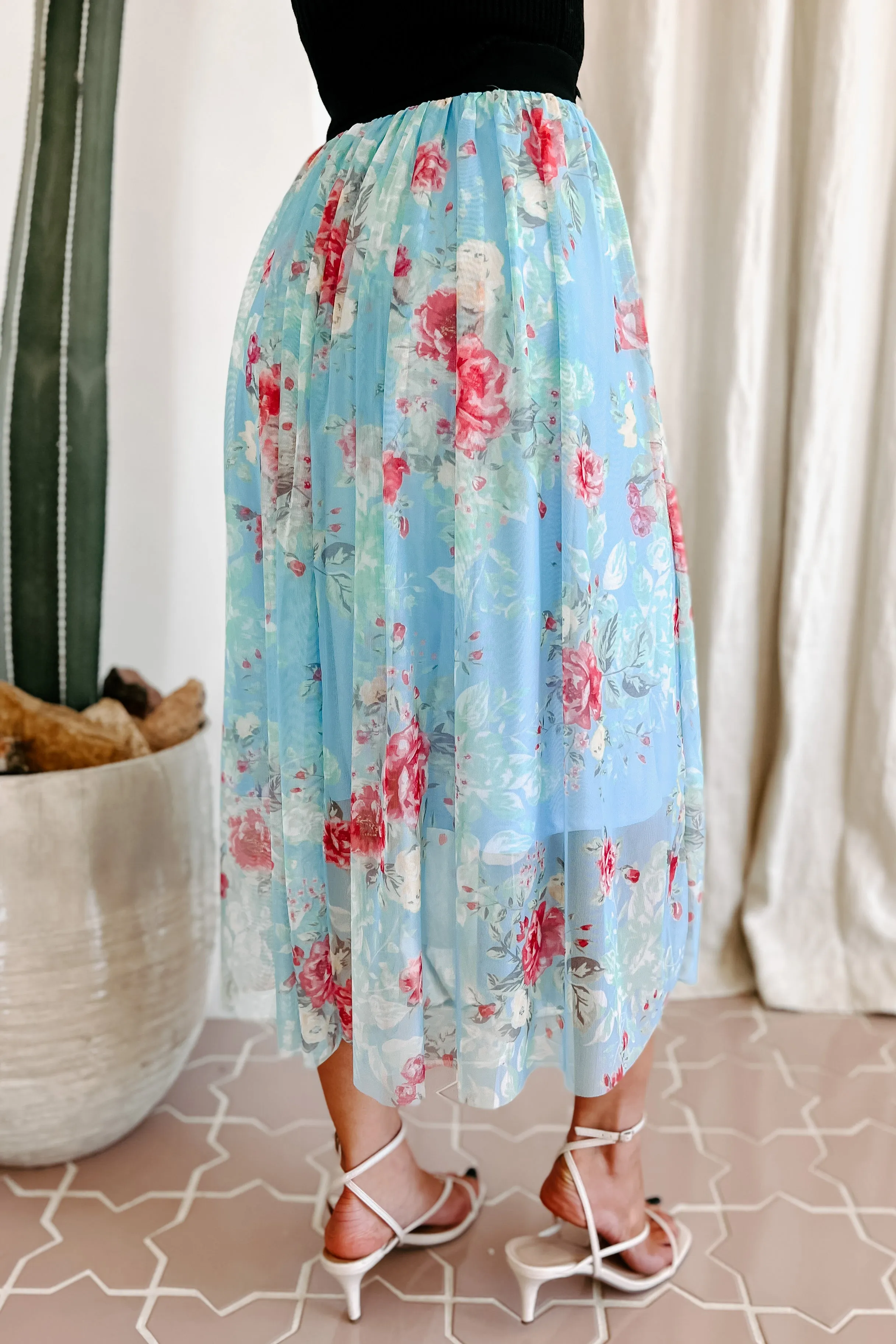 Floral Fixation Floral Midi Skirt (Blue)