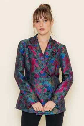 Floral Print Ruffle Collar Hem Long Sleeve BLAZER