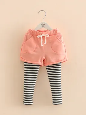 Girls Striped Short Leggings