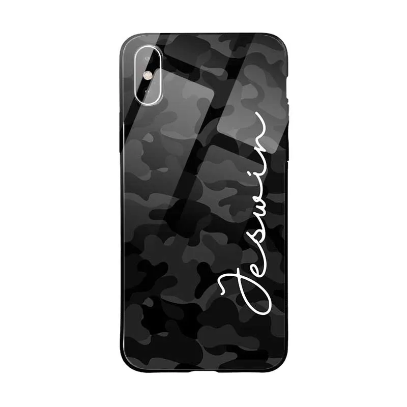 Glass Case With Black Grey Camouflage Name