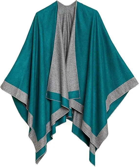 Gray-Black Luxurious Knit Sweater Poncho Cardigan