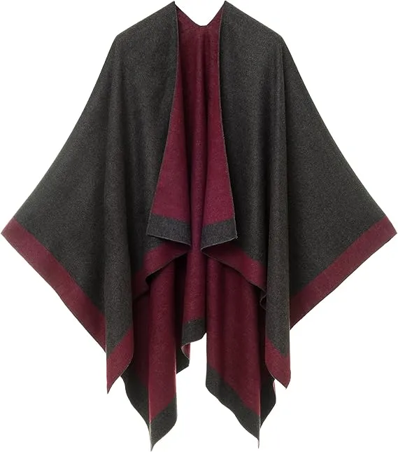 Gray-Black Luxurious Knit Sweater Poncho Cardigan