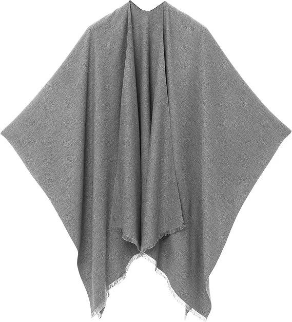 Gray-Black Luxurious Knit Sweater Poncho Cardigan