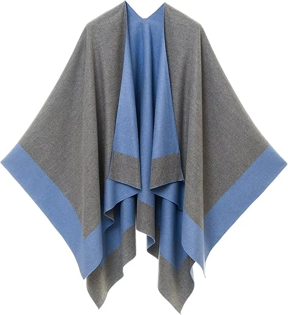 Gray-Black Luxurious Knit Sweater Poncho Cardigan