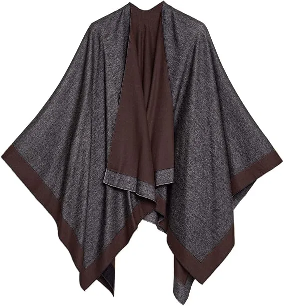 Gray-Black Luxurious Knit Sweater Poncho Cardigan