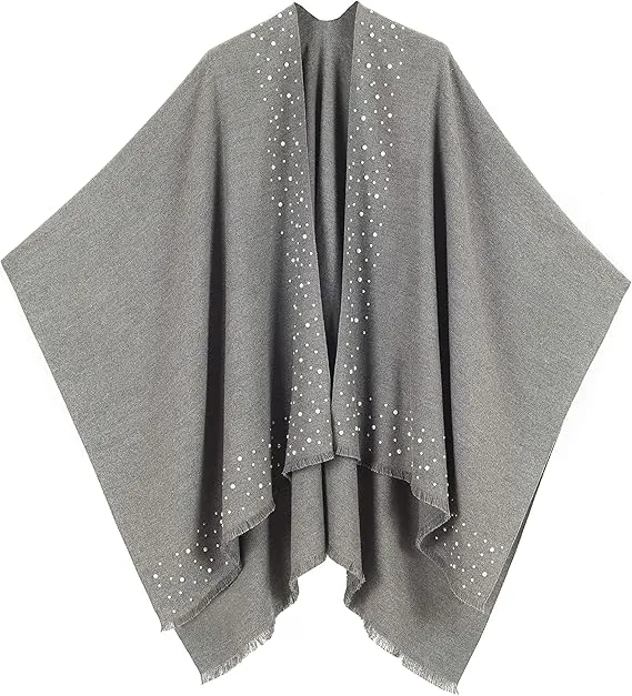 Gray-Black Luxurious Knit Sweater Poncho Cardigan