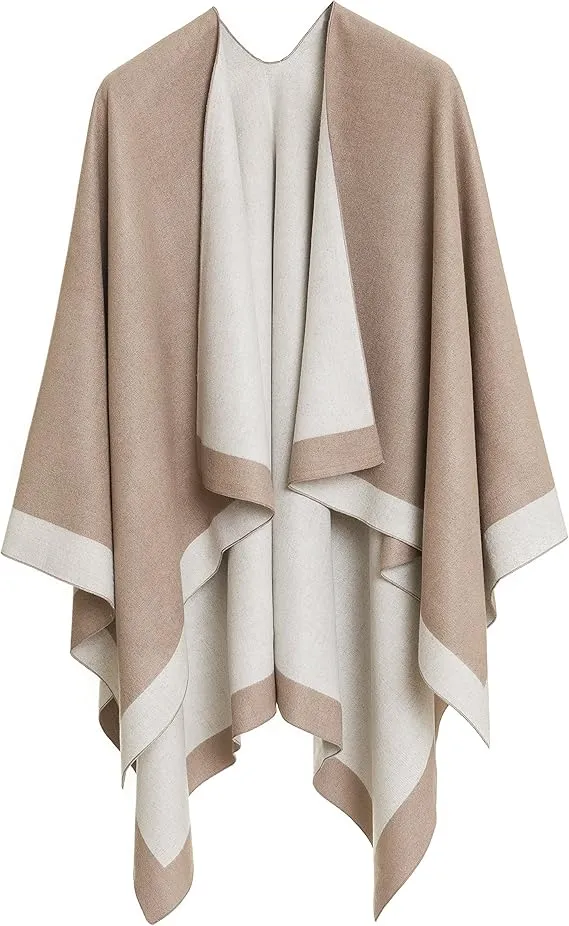 Gray-Brown Luxurious Knit Sweater Poncho Cardigan