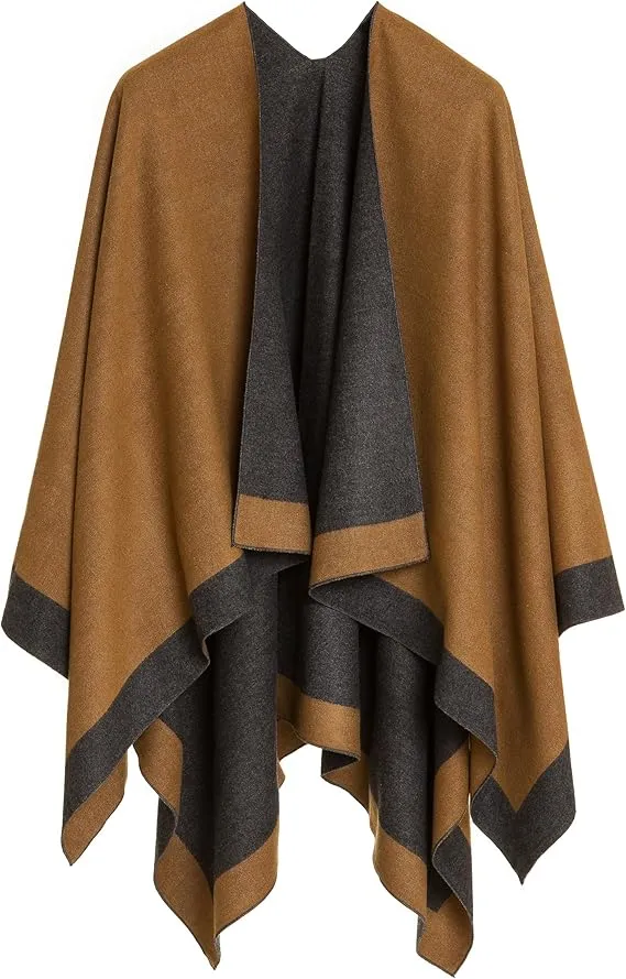 Gray-Brown Luxurious Knit Sweater Poncho Cardigan