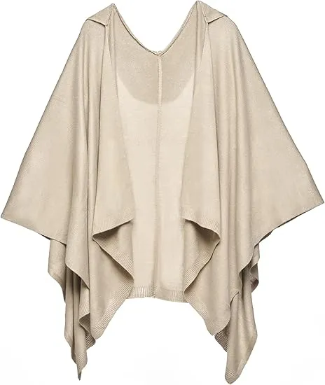 Gray-Brown Luxurious Knit Sweater Poncho Cardigan