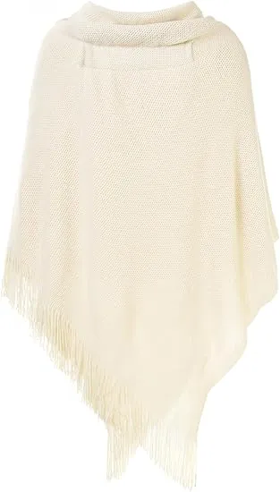 Gray Knit Fringe Winter Poncho