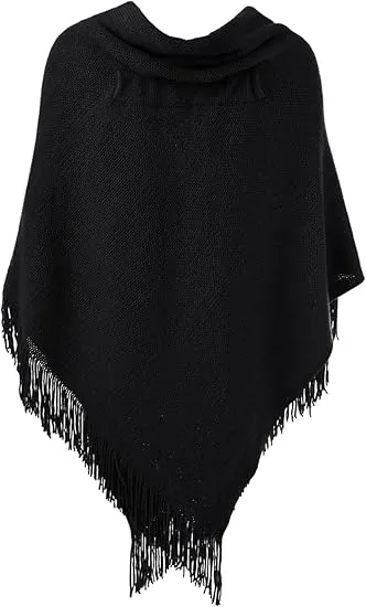 Gray Knit Fringe Winter Poncho