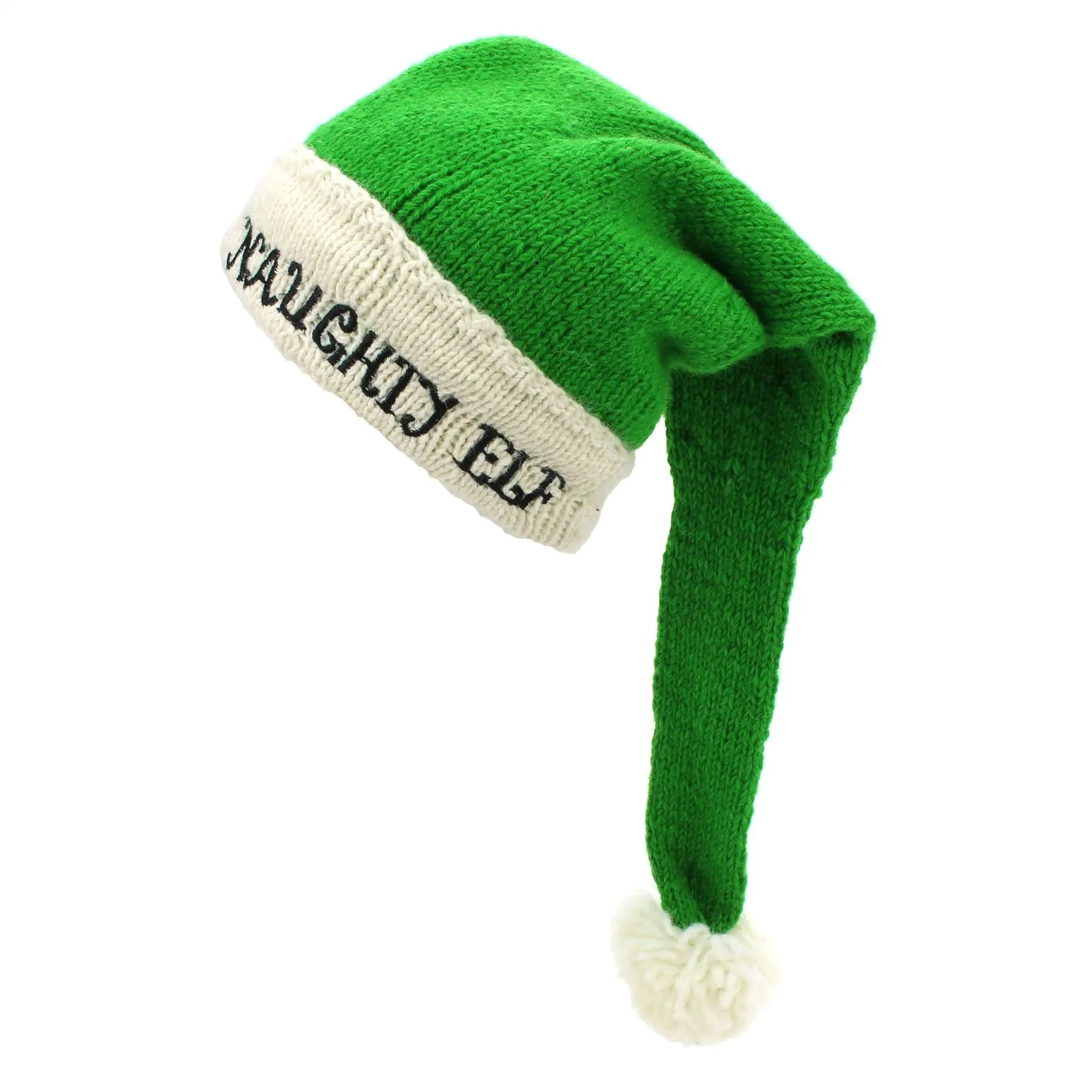 Hand Knitted Wool Christmas Beanie Hat - Naughty Elf