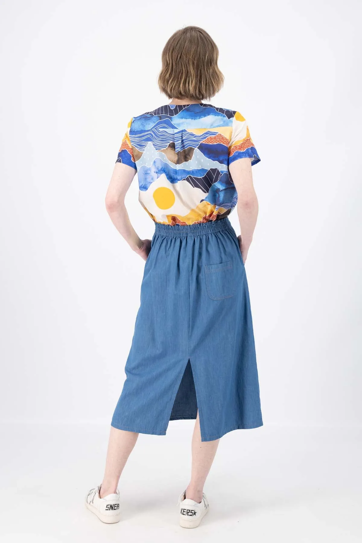 Hepburn Panorama Light Wash Denim Skirt