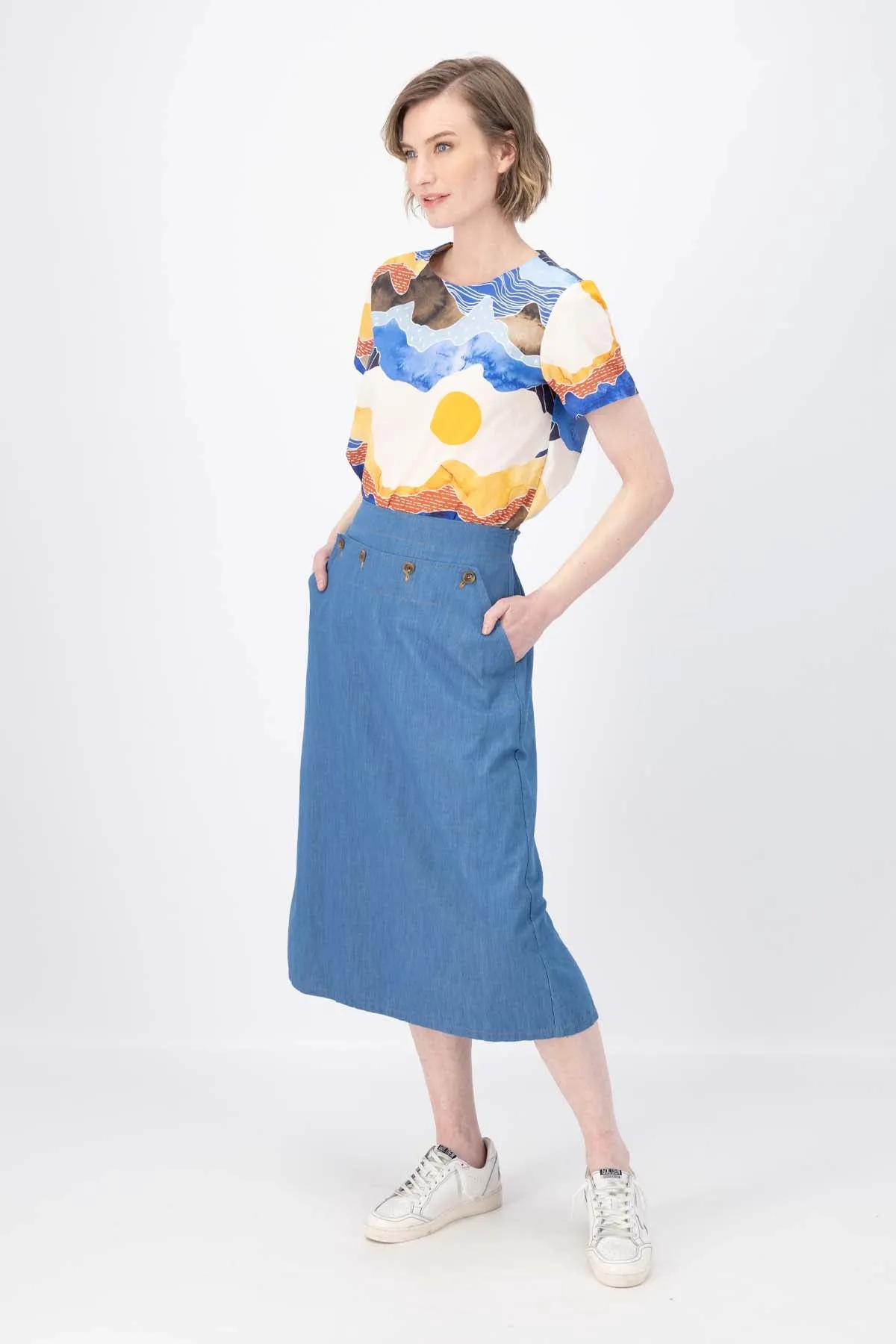 Hepburn Panorama Light Wash Denim Skirt