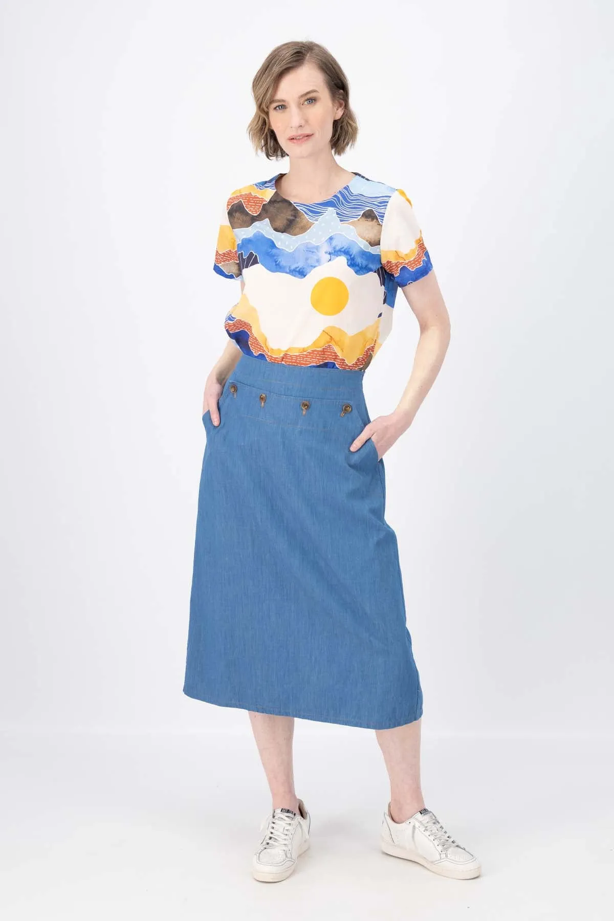 Hepburn Panorama Light Wash Denim Skirt