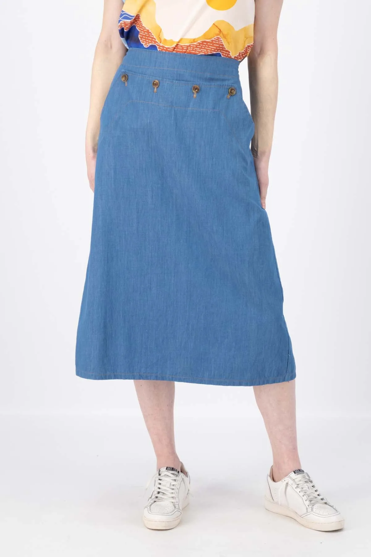 Hepburn Panorama Light Wash Denim Skirt