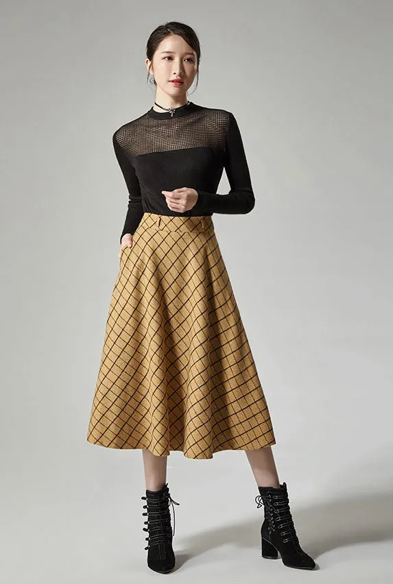 high waisted blue wool skirt for women J115