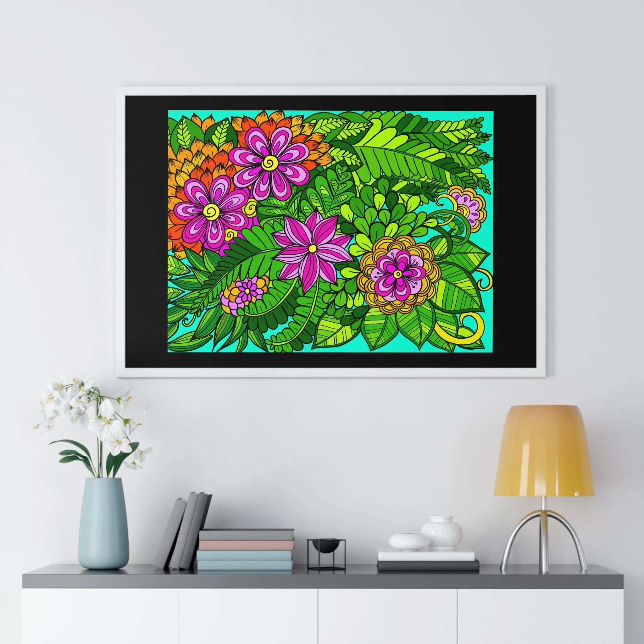 Horizontal Framed Poster - Flower Doodle 36"x24"