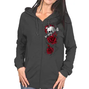 Hot Leathers GLZ4525 Ladies Skull Roses Dark Gray Hooded Sweatshirt