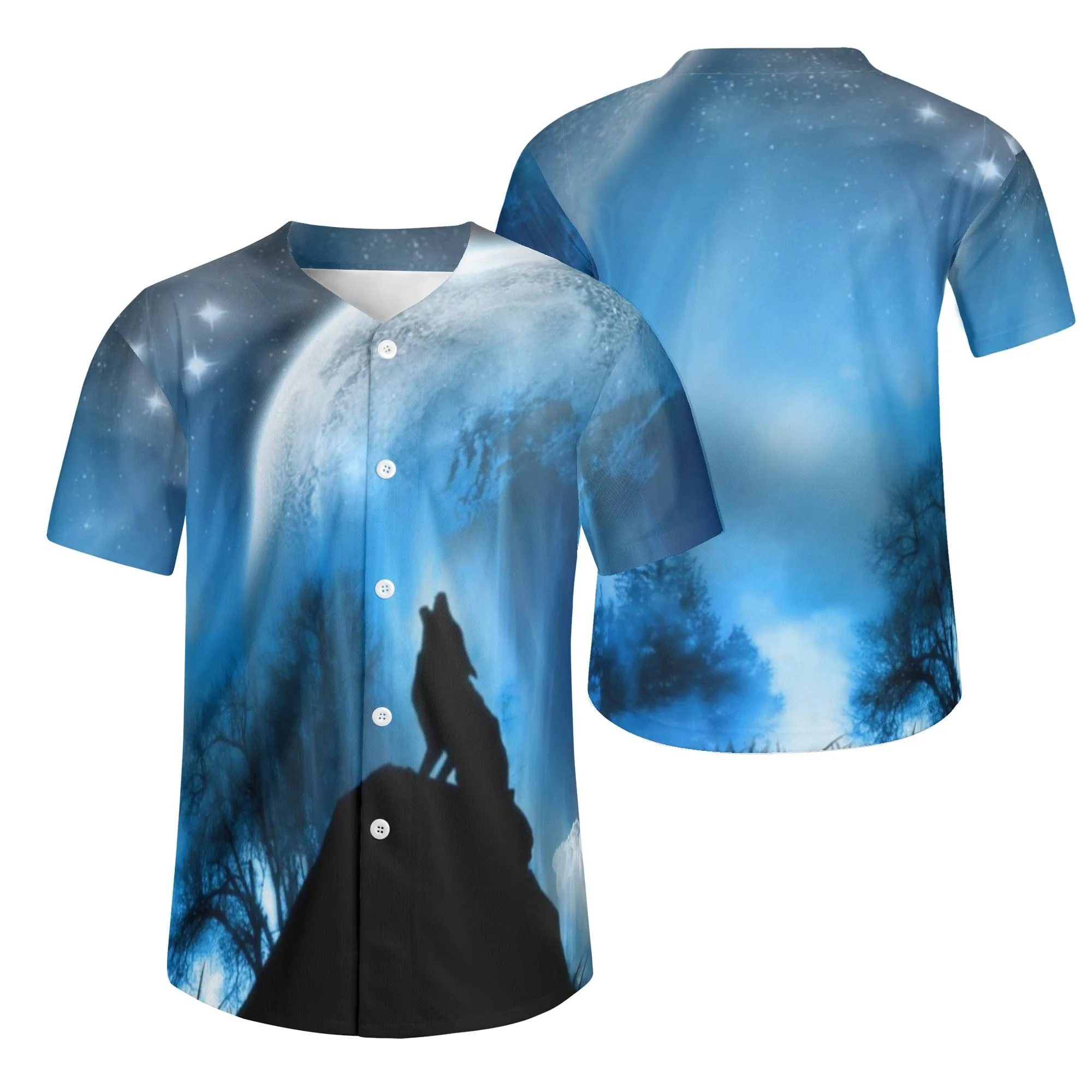 Howling Wolf Men's Short Sleeve Baseball Jersey