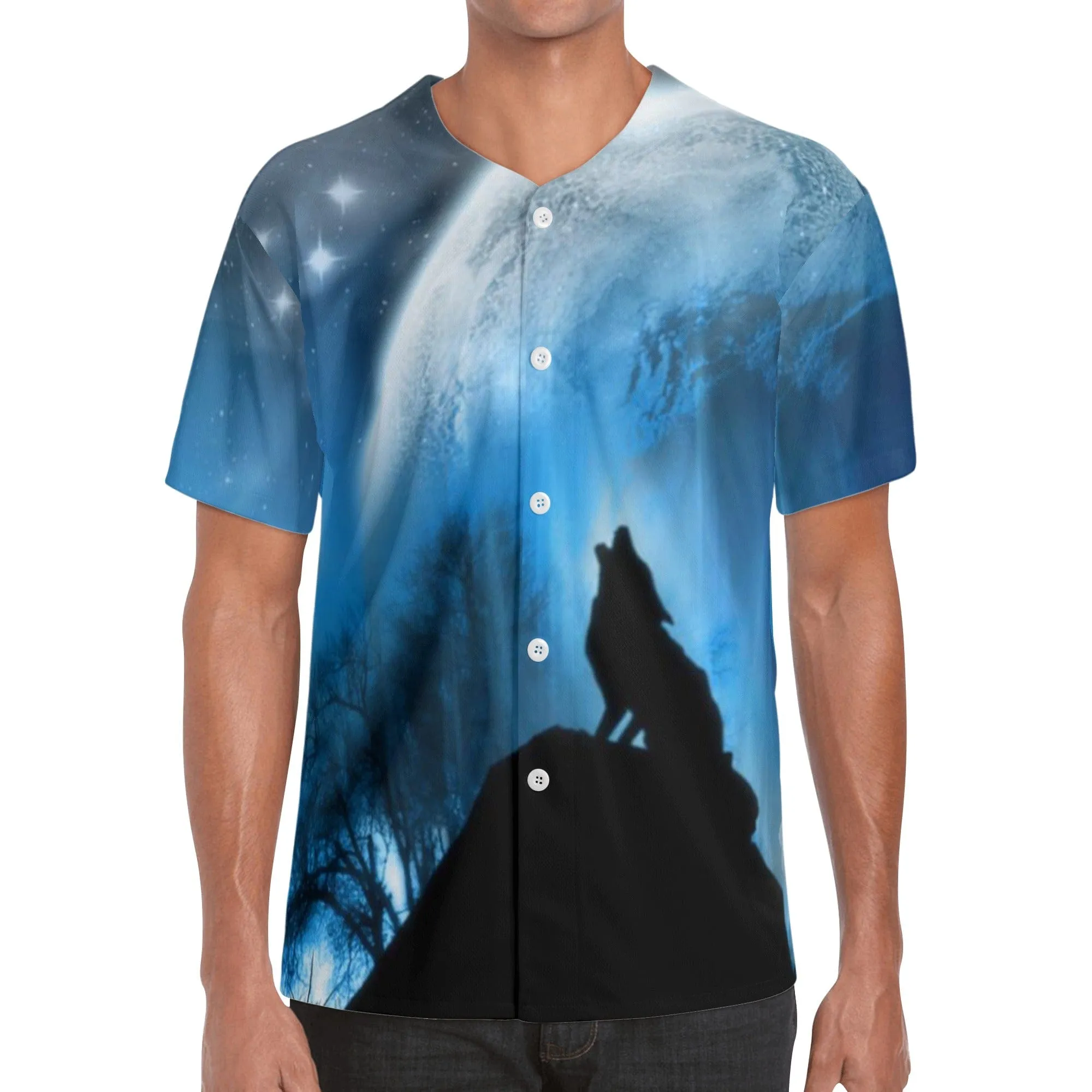 Howling Wolf Men's Short Sleeve Baseball Jersey