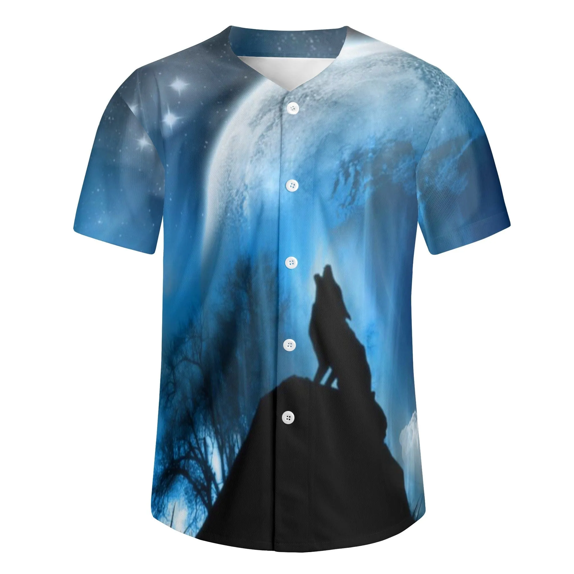 Howling Wolf Men's Short Sleeve Baseball Jersey