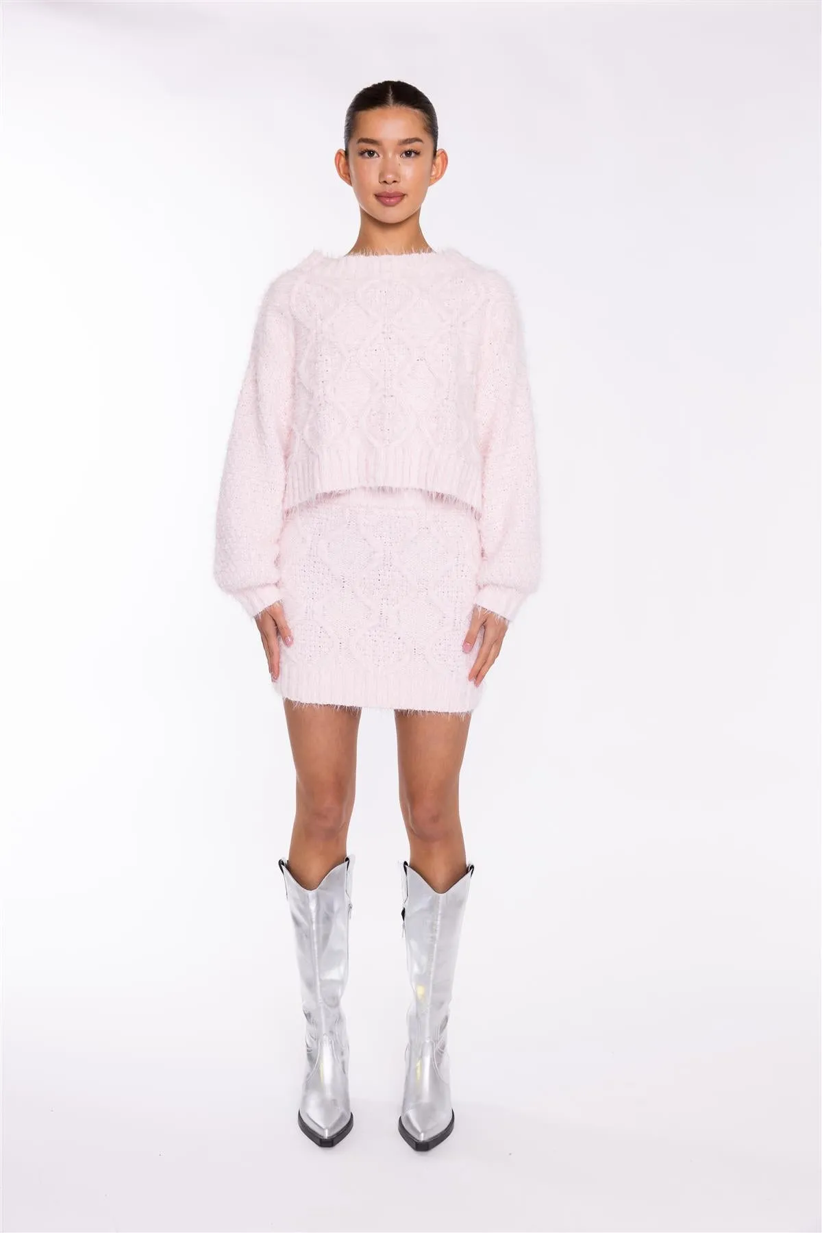 Icy-Pink Cable-Knit Jumper