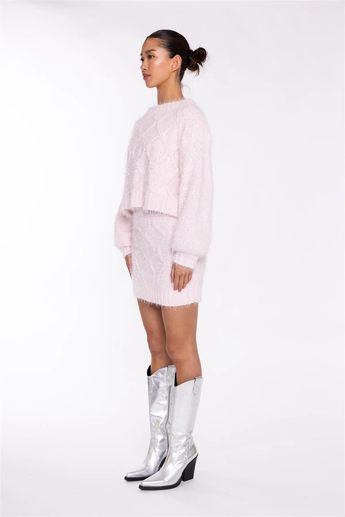 Icy-Pink Cable-Knit Jumper