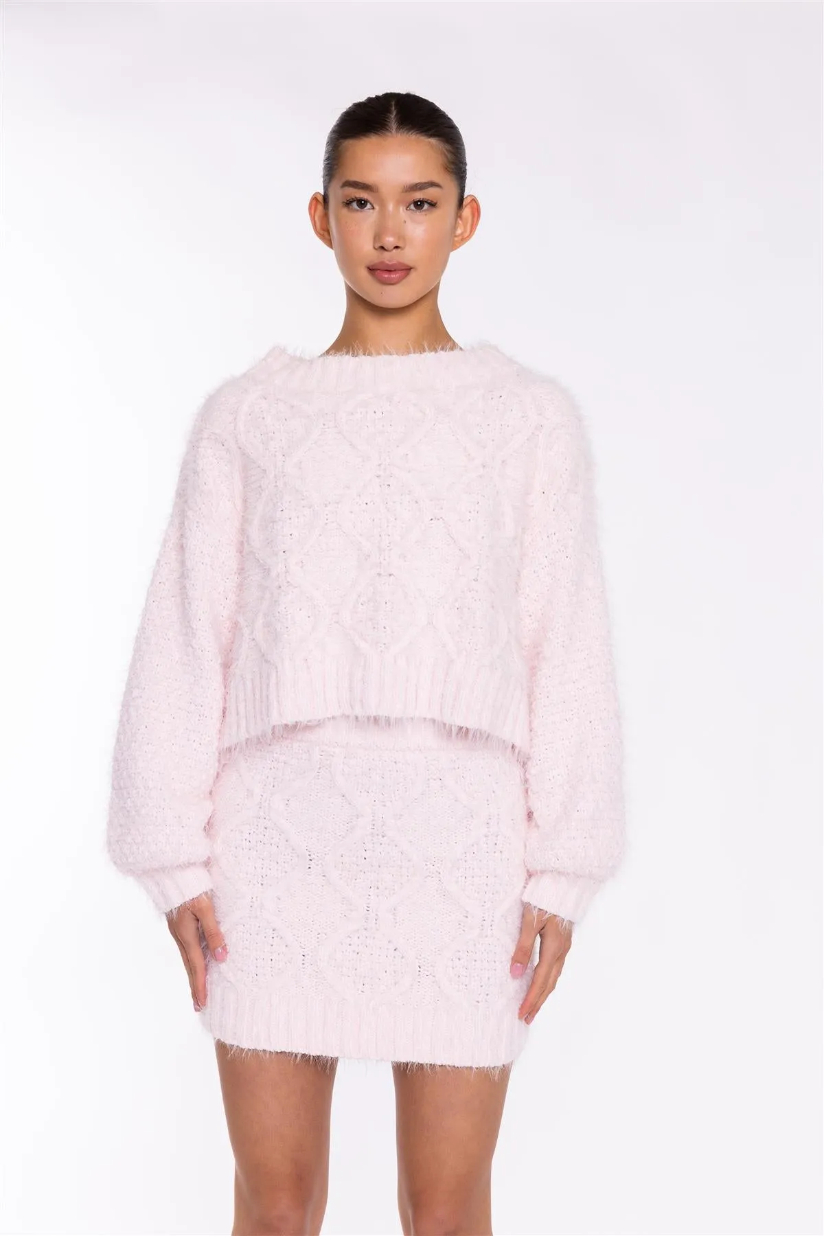 Icy-Pink Cable-Knit Jumper