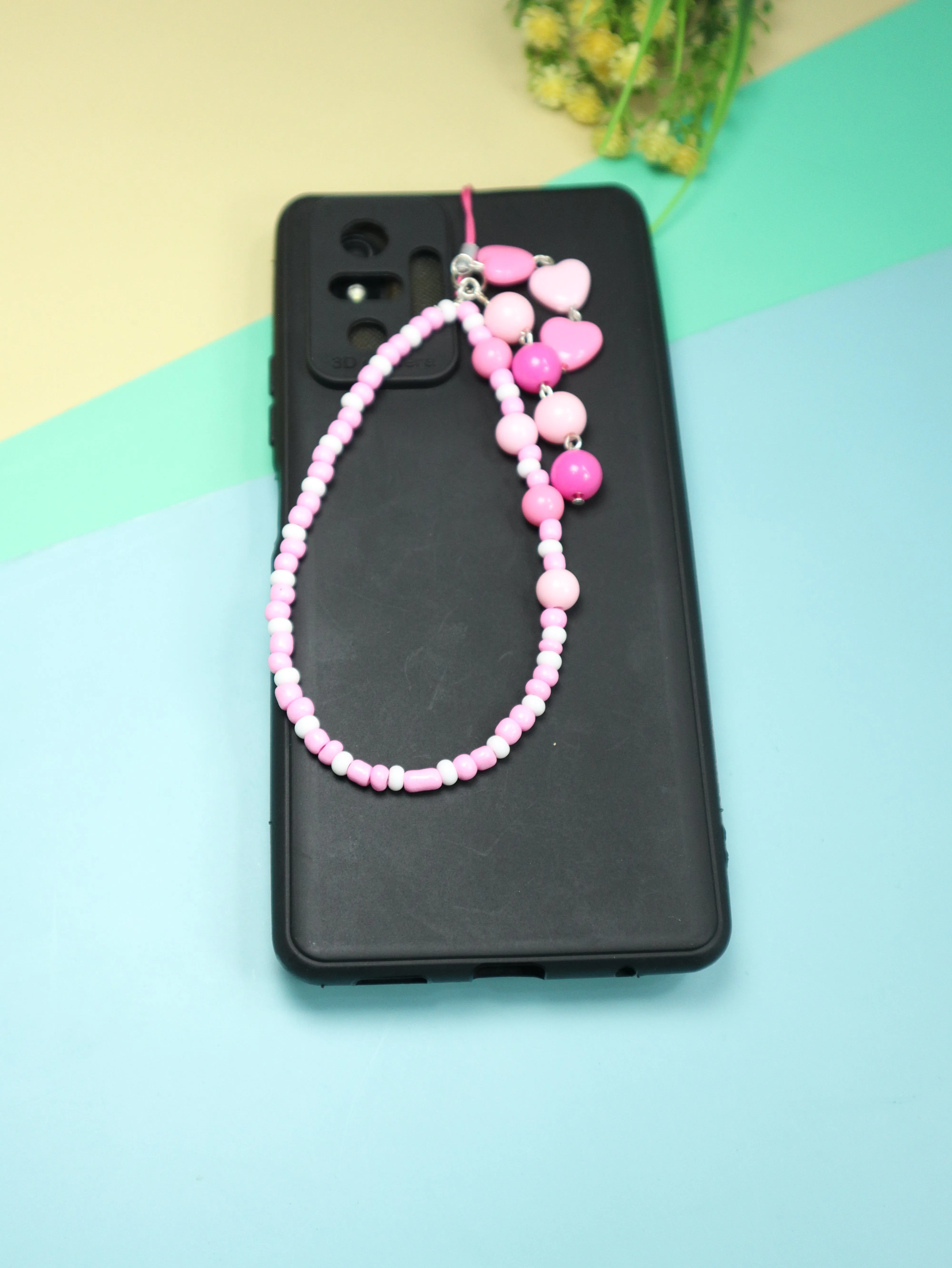 Kamule Pink & White Beaded Phone Charm