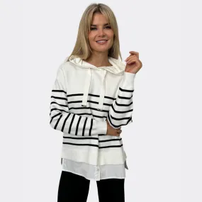 Kate & Pippa Sam Stripe Knit Jumper With Undershirt Detail | White