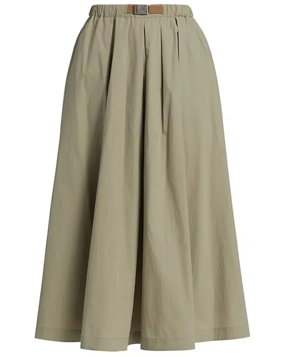 Khaki Cotton Midi Skirt