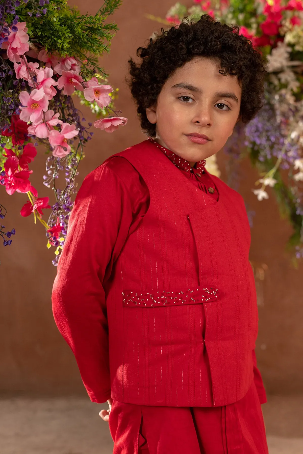 Kian -
 Embroidered Nehru Jacket and Vegan Silk Kurta Trouser Set