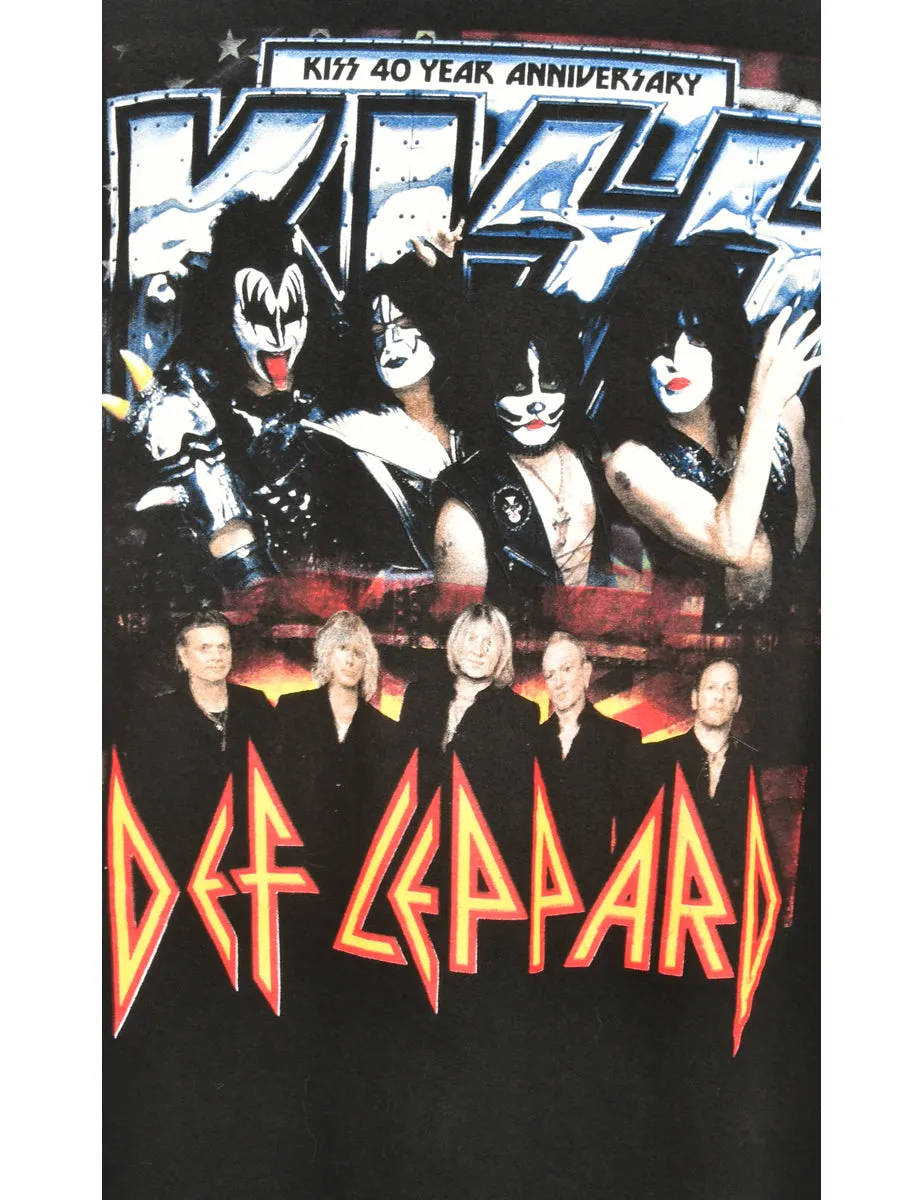 Kiss Def Leppard Print Black Band T-shirt - M