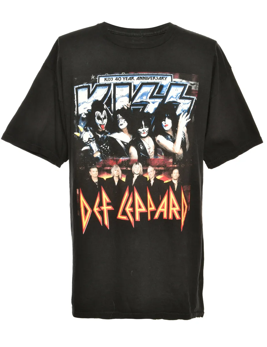 Kiss Def Leppard Print Black Band T-shirt - M