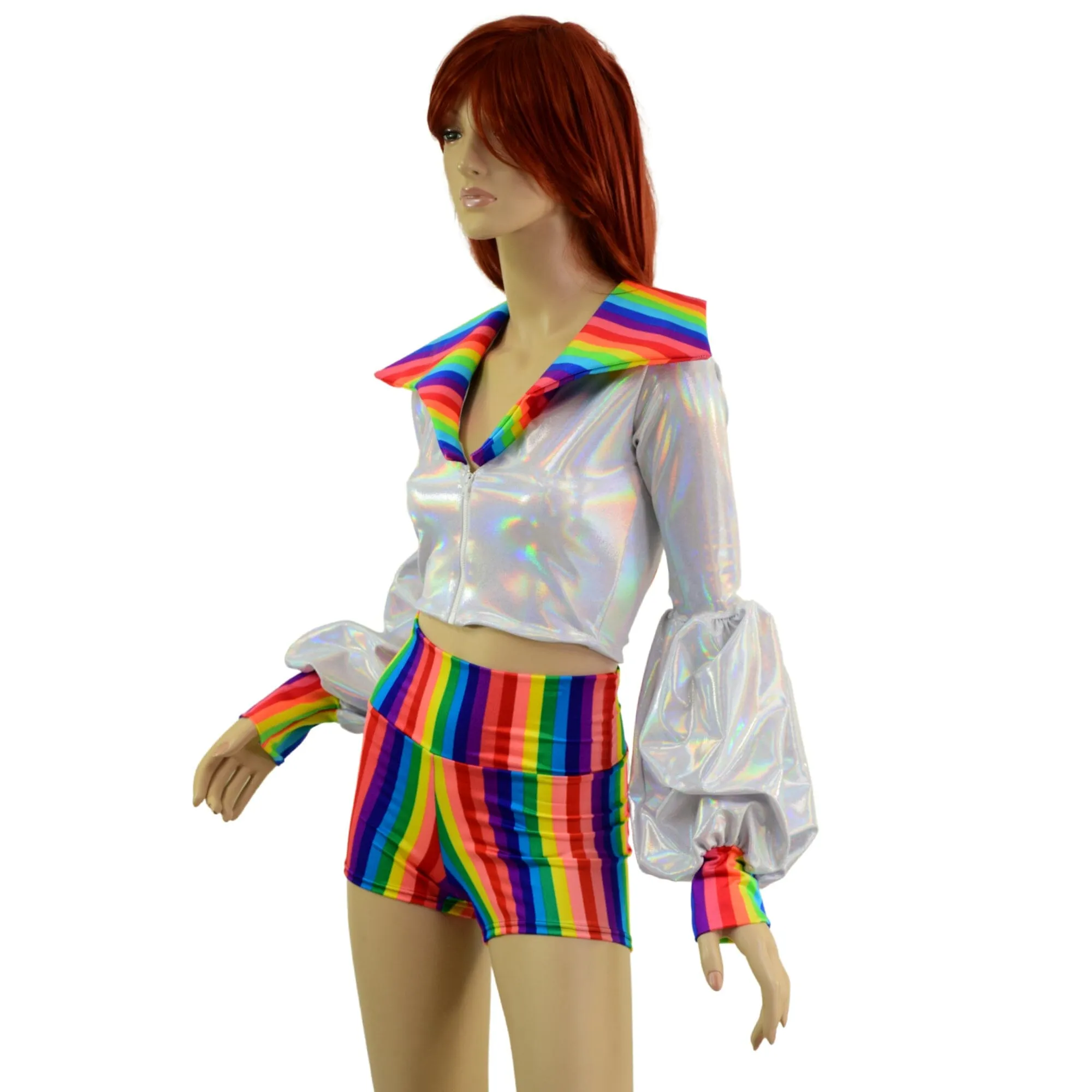 Lantern Sleeve Crop Jacket with Disco Collar