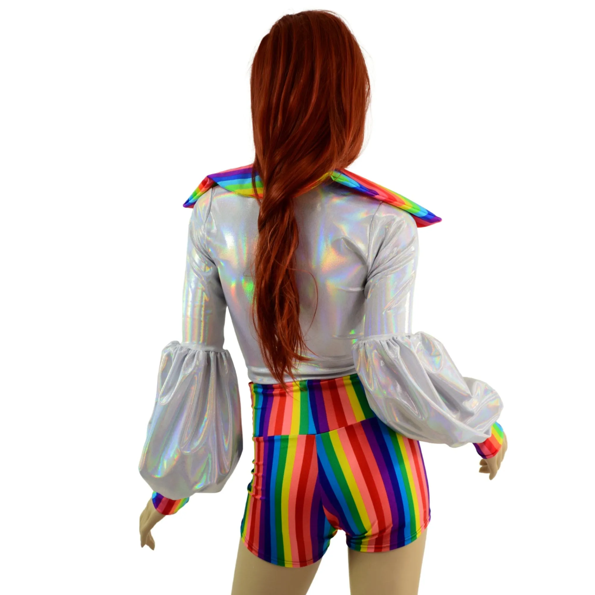 Lantern Sleeve Crop Jacket with Disco Collar